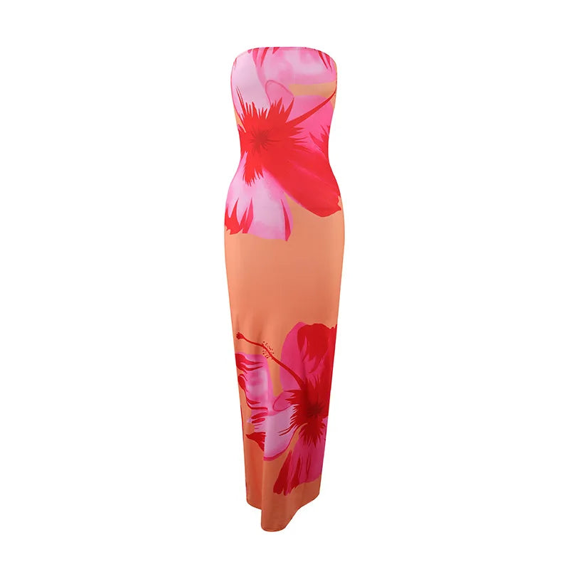 Vestido Comprido Elegante e Sexy, Sem Alças, Estilo Justo